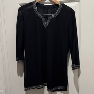 Elegant Black Women's Top with White Trim